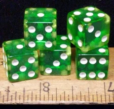 Vintage Crisloid cheater GREEN Lucite dice.5 dice 1/2" (random matching numbers)