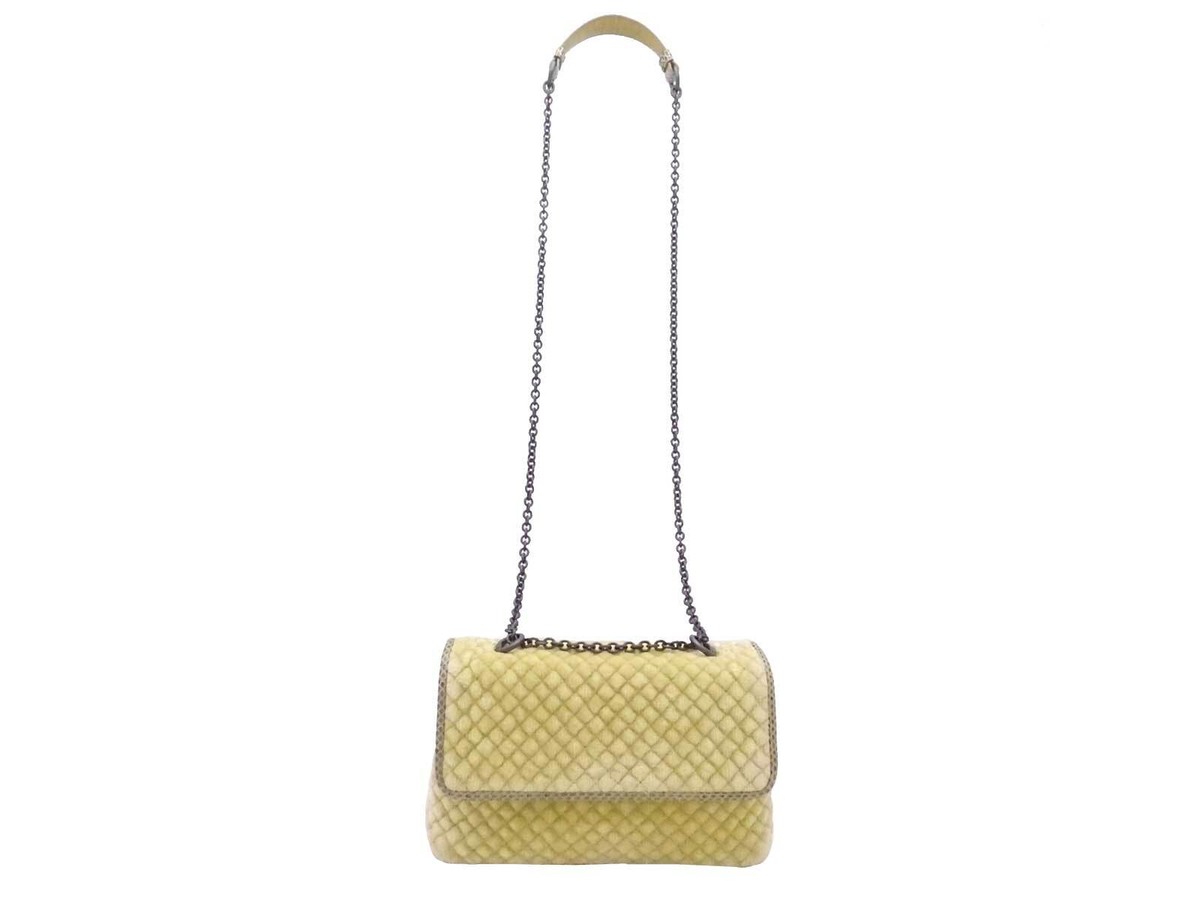 Auth BOTTEGA VENETA Crossbody Shoulder Bag Yellow Green Velvet 