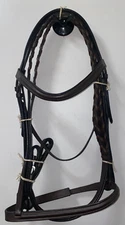 NEW HORSE SIZE RAISED BROWN LEATHER ENGLISH SNAFFLE BRIDLE 16'' BROWBAND