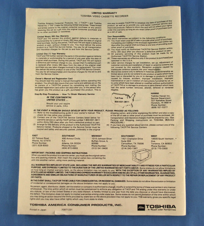 Grabadora de cámara de video TOSHIBA SK-F100K manual de instrucciones del propietario SOLO Foto 3 de 3