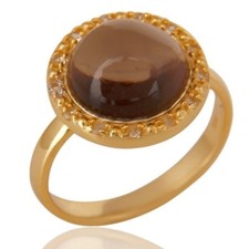 Gold Plated 925 Sterling Silver Smoky Topaz  White Topaz Cocktail Ring Jewelry