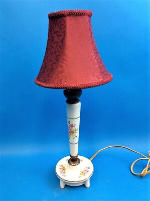 Small Red Porcelain Boudoir Lamp with P&S Single Socket Electric Light Fixture