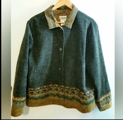 Coldwater Creek Vtg Olive Green Mustard Multicolor Tapestry Jacket XL Boho - Picture 9 of 10