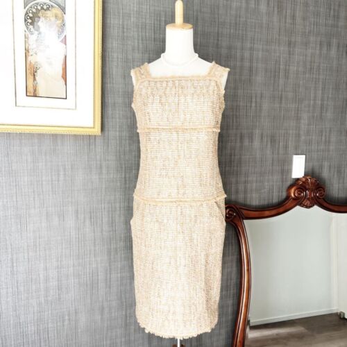CHANEL Gold Silver Glitter Tweed Dress Vest Side pockets One Piece 40 - Picture 1 of 9