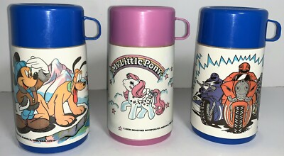 #ad VTG Aladdin My Little Pony Saban Power Rangers Disney Mickey Mouse Thermos Cup $13.77