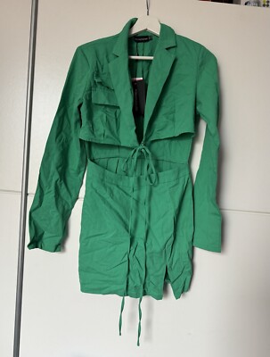 32 New PLT Green Woven Cut Out Tie Waist Utility Blazer Bodycon Dress Size  8 | eBay UK