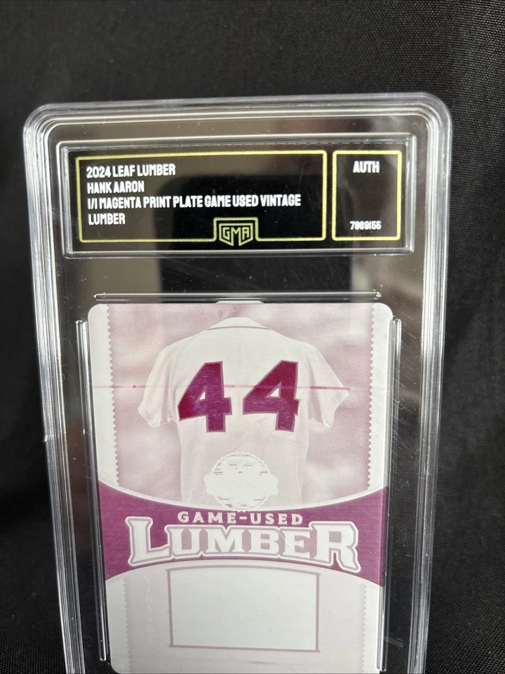 2024 Hoja Madera Hank Aaron 1/1 Magenta Impresión Placa Juego Usado Vintage Madera Foto 4 de 4