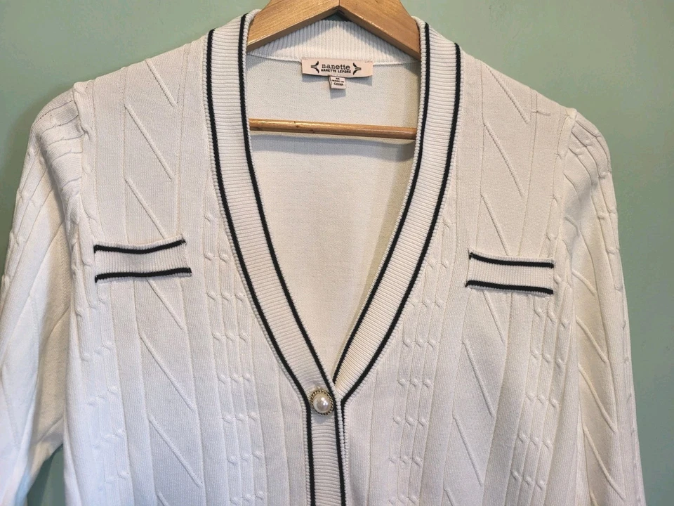 Cárdigan Nanette Lepore Ligero Tejido con Cable Dinero Antiguo Cuello en V Suéter Bolsillos M Foto 2 de 4