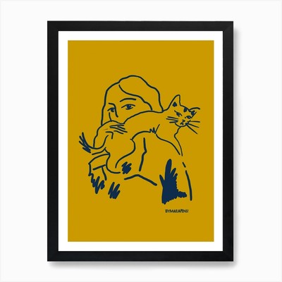 Katze in gelb Kunstdruck gerahmt Wandbild Poster Leinwanddruck Bild