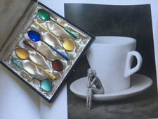 D&auml;nemark Egon Lauridsen Guilloch&eacute; Emaille Design 925 Silber 6er Set Teel&ouml;ffel