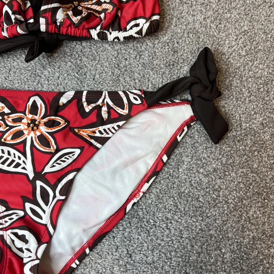 La Blanca Bikini Swimsuit Womens 34D Top 10 Bottom Floral Tie Side Beaded Swim - Image 3 of 4