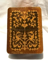 Vintage Wood decorated Playing Cards Box Wood Inlay - Holds 2 packs