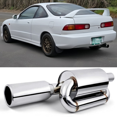 Sport Twin Loop Exhaust Tip Muffler 2.5'' Inlet 4.0'' Outlet For Integra Type R