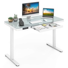48" x 24" Whole-Piece Glass Standing Desk w/Drawers Writable Tempered Glass Top