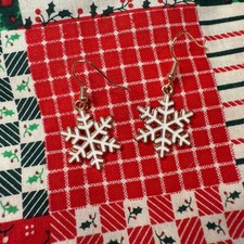 Enamel Holiday Earrings Snowflake Dangle Drop White Cute Christmas Xmas Gift