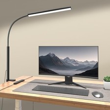 LED Desk Lamp with Clamp, Eye-Protection Clip on Desk Lamp, 5 Modes 10 Black