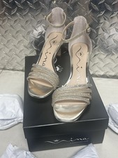 Touch Of Nina Briar-YF Silver Rhinestone Block Heel Sandals Women's Size 7