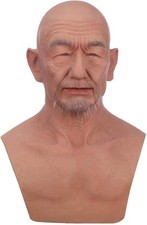 EQAIWUJIE Silicone Full Head Old Man Mask Realistic Halloween Cosplay Ivory