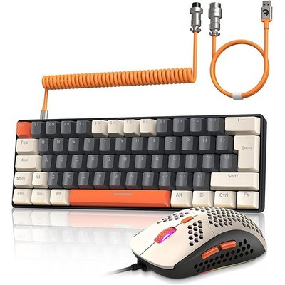 ZIYOU LANG 60% UK Wired Gaming-Tastatur und Maus Combo mit Spiral USB-C Kabel