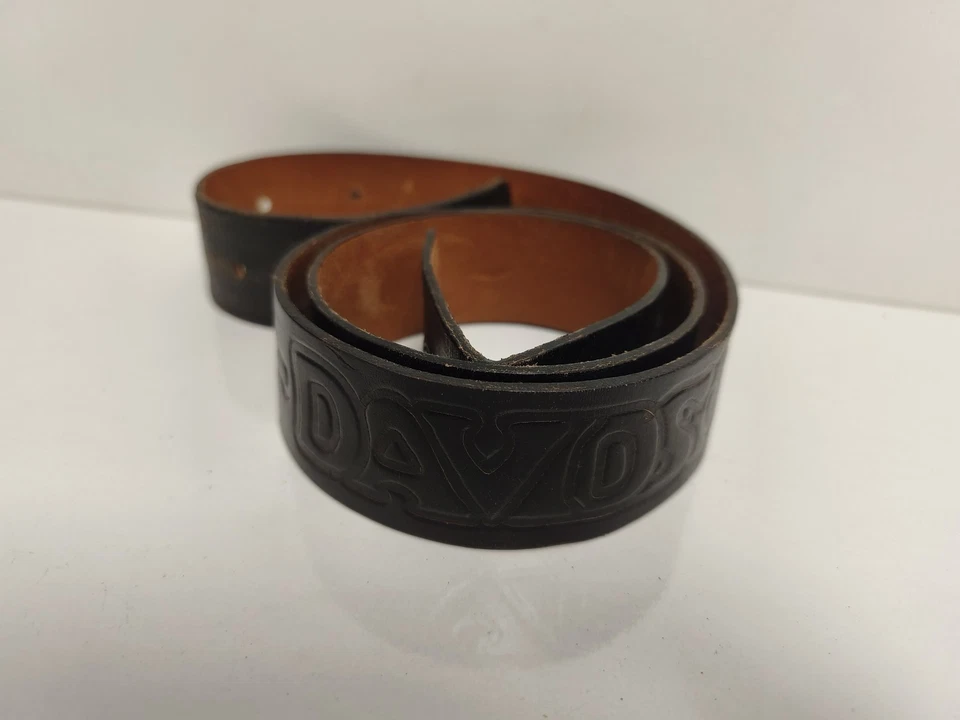 Ceinture vintage Harley Davidson cuir noir gaufré biker ancien - Photo 1/4