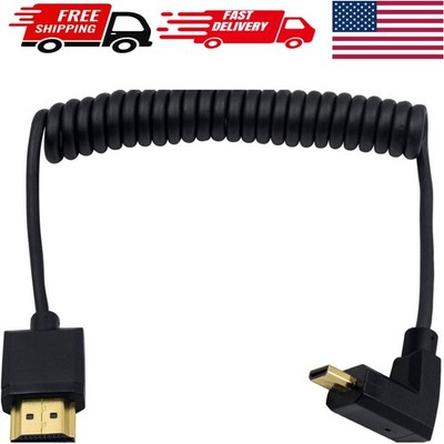 Compact 90-Degree Micro HDMI to HDMI Coiled Cable - 1FT-4FT for Versatile Use