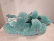 UGG Oh Yeah Blue Shearling Fur Slingback Slippers SO SOFT Strappy Size 9