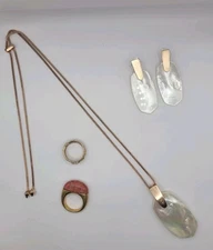 Kendra Scott Mother Of Pearl Necklace, Earrings & Ring Size 8 Lot