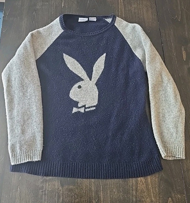 Vintage 80s Playboy Blue Sweater Size XL 95%wool 5%acrylic Bunny 