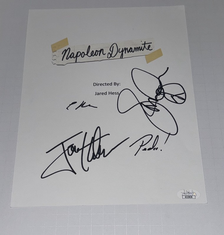 JON HEDER JON GRIES EFREN RAMIREZ SIGNED NAPOLEON DYNAMITE MOVIE SCRIPT JSA COA