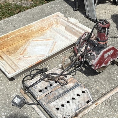 MK Diamond MK-370 Red Corded Electric Tile Saw with Tray and Cutting Platform