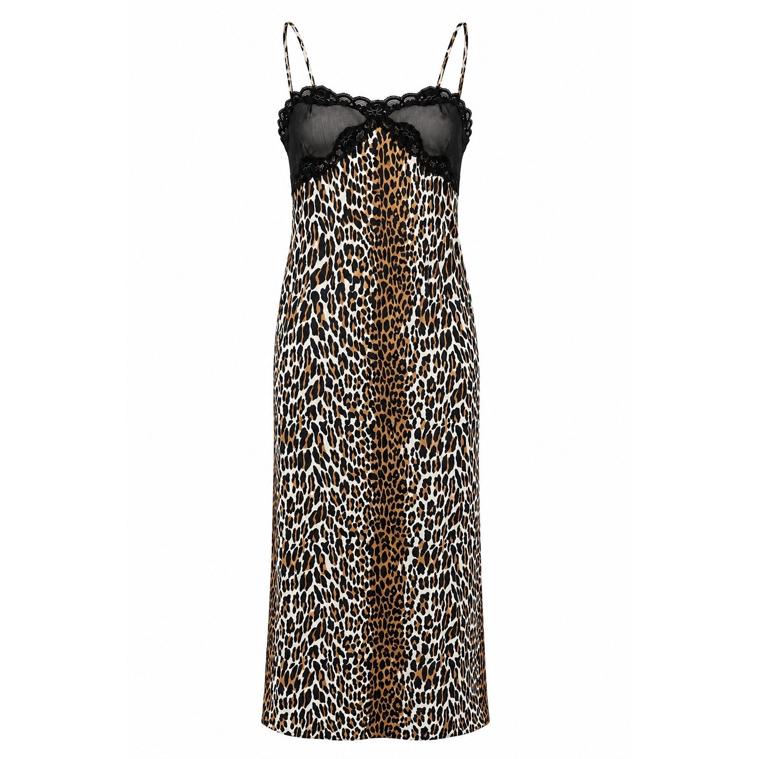 Vintage 1980s JCPenney ILGWU Union Made Leopard Print Lace Maxi Nightgown Medium