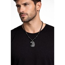 Authentic Hematite Eagle Head Pendant Charm Statement Men's Necklace