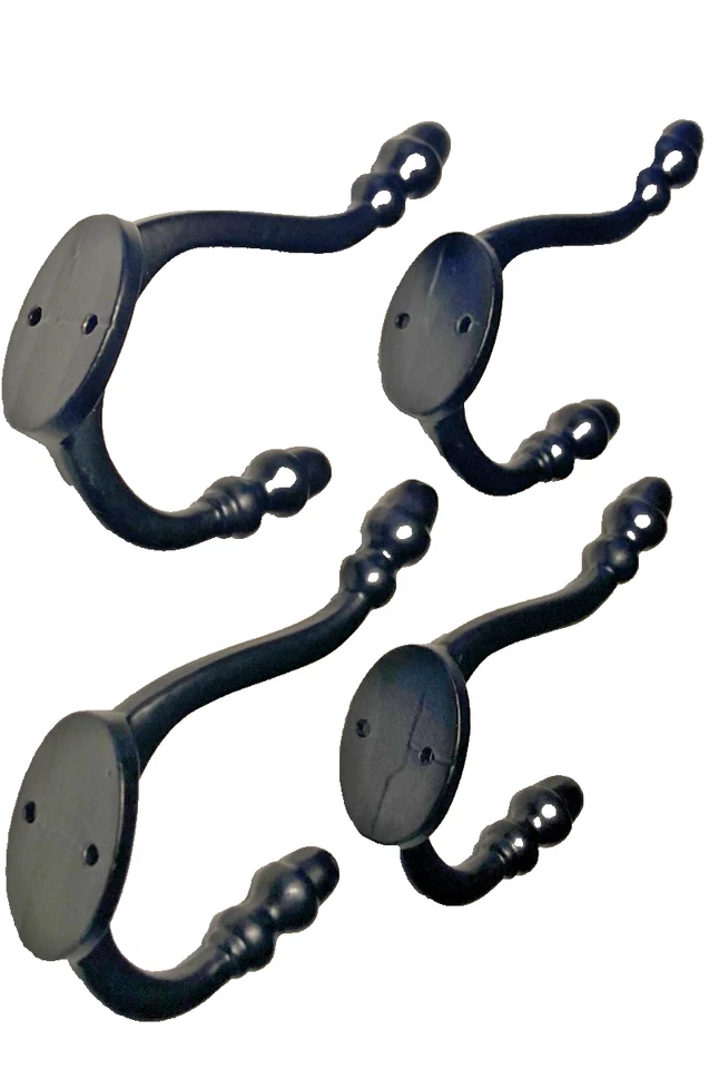 Four Black Acorn Double Wall Hooks Keys Towel Coat Hat Classic Style 5"H x 3"L - Image 2 of 4