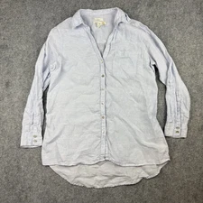 C&C California Woman's Blue Linen Top Blouse With Roll Tab Sleeve Button Down S