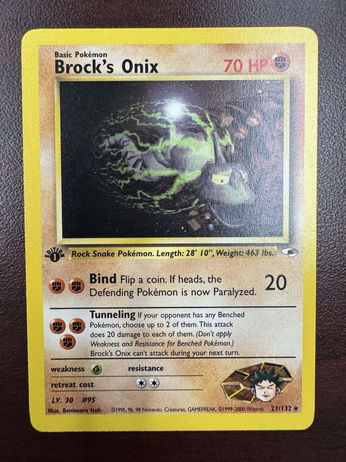 Pokemon Cards: Gym Heroes 1st Edition Rare: Brock's Onix 21/132 LP+