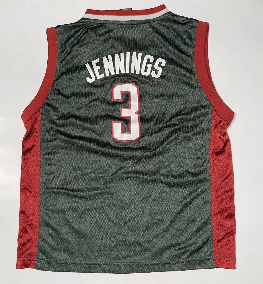 Camiseta deportiva vintage Adidas Milwaukee Bucks Brandon Jennings #3 para niño talla grande Foto 2 de 4