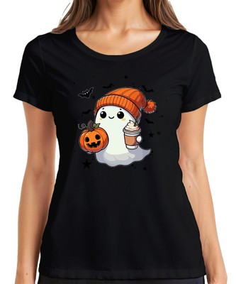 Süßer Halloween Geist Kürbis Pumpkin Spice Latte Herbst Niedlich Damen T-Shirt