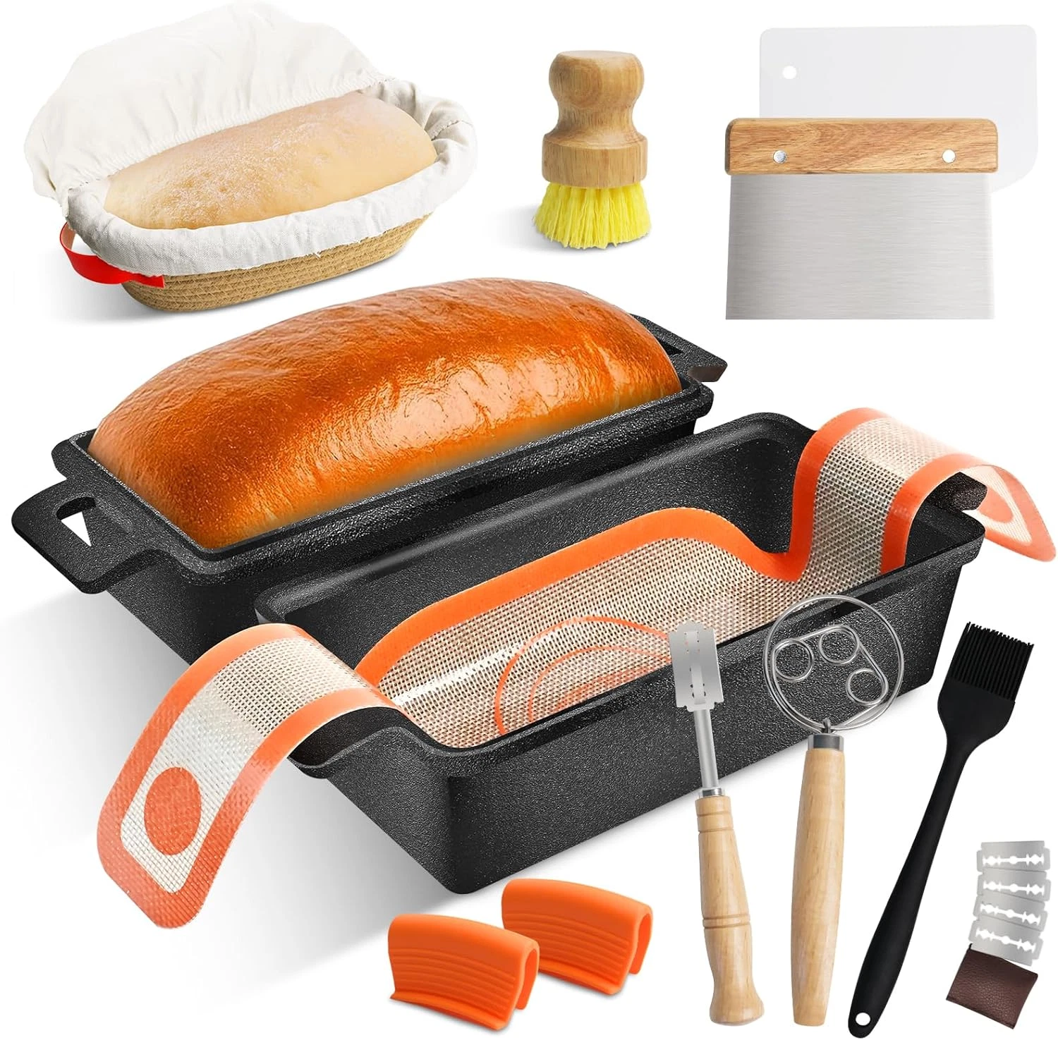 9×5 Inch Cast Iron Loaf Pans with Lid for Bread Baking, 2 in 1 Bread Pan with So