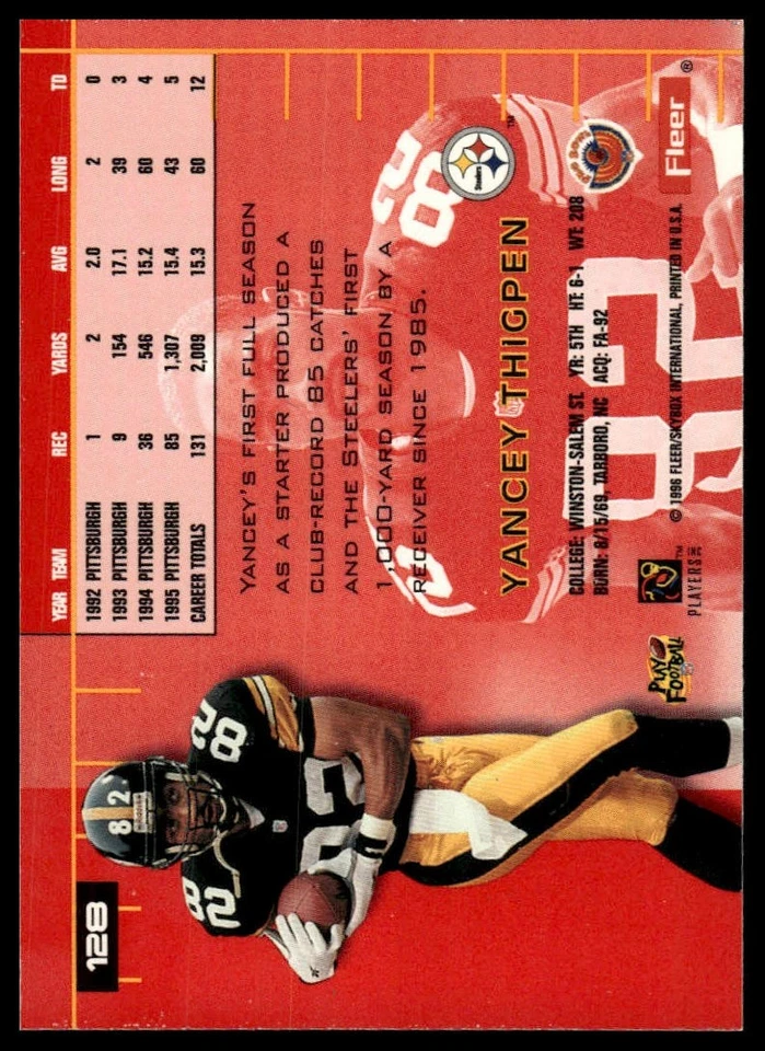 1996 Ultra #128 Yancey Thigpen [GOATCARDS] - Image 2 of 2