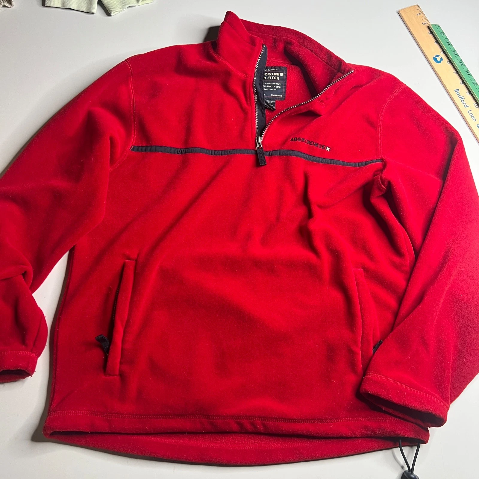 Abercrombie & Fitch Red Fleece Quarter Zip Pullover Jacket Mens Size L