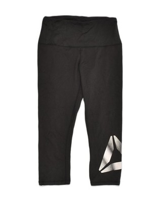 Reebok Damen Grafik Capri Leggings UK 8 Small schwarz Polyester TM11