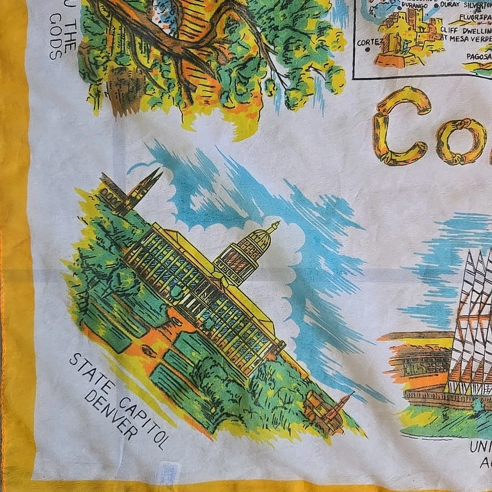 Colorado Souvenir Vtg Scarf 100% Nylon Made in Japan 27" x 27" 1950s Hair Scarf - Image 4 of 4