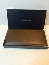 Burberry Bifold Wallet Dark Brown Smooth Leather With Nova Check Interior In Box