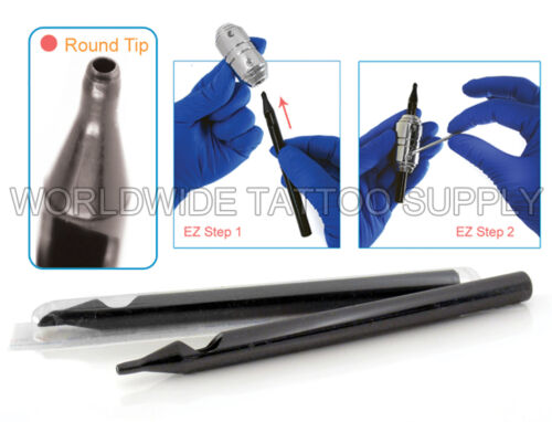 50 pcs Black Sterile Long Disposable EZ Tubes Round Tips for Tattoo Machine Gun - Afbeelding 1 van 1