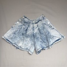 Vintage Acid Wash Denim Jean Flare Shorts Pleated Mom Women s 80s 90s Spring