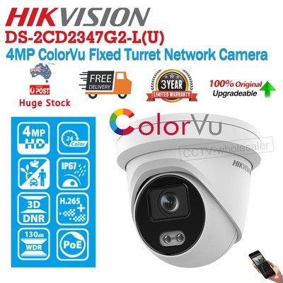 US Hikvision 4MP ColorVu IP Camera DS-2CD2347G2-LU Acusense mic 2.8m PoE Home IR