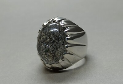 Natürlicher schwarzer Rutilquarz Ring 925 Sterling Silber Handarbeit Herrenring