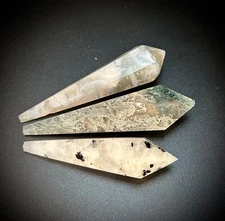 2 Moss Agate and 1 Rainbow Moonstone Small Wand Bundle 6.6oz total weight