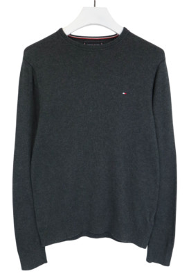 Tommy Hilfiger Pima Cotton Cashmere Pullover Herren Klein Grau Logo Pullover
