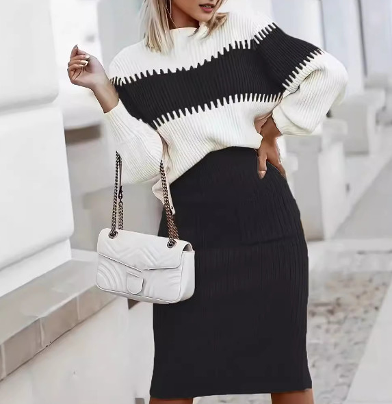 Womens Knitted Sweater Skirt Suit Set Two Piece Set Women Slim Fit Outfits